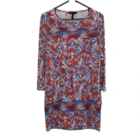 BCBGMAXAZRIA small dress colorful bohemian pattern long sleeved scoop neck dress - Picture 2 of 10